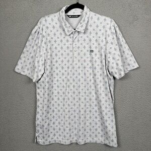Travis Mathew Polo Shirt Mens L Gray Geometric Golf Preppy Athleisure Office